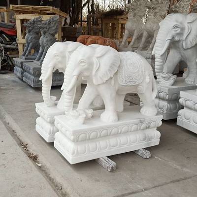 定制石雕大象 别墅酒店门口摆放石大象 石大象摆设雕塑
